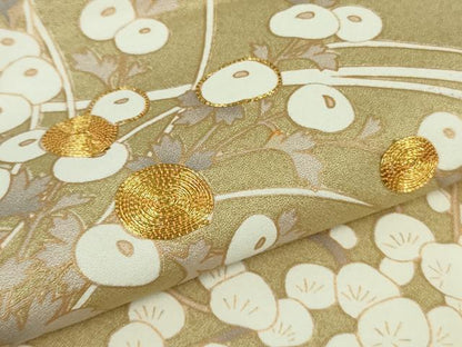 平和屋本店▽極上　訪問着　単衣　駒刺繍　光琳菊　光琳梅　枯色地　金彩　逸品　DZAB7883kh6