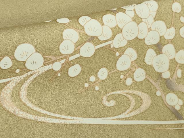 平和屋本店▽極上　訪問着　単衣　駒刺繍　光琳菊　光琳梅　枯色地　金彩　逸品　DZAB7883kh6