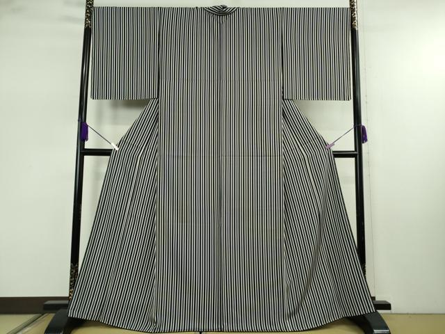 平和屋本店●極上　小紋　縞　反端付き　逸品　未使用　DZAB7896kh6