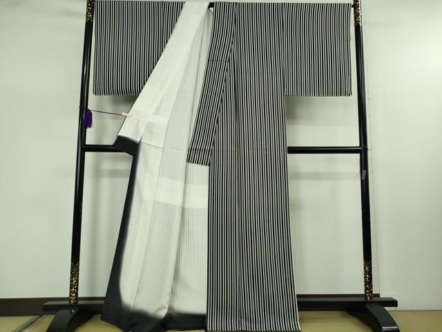 平和屋本店●極上　小紋　縞　反端付き　逸品　未使用　DZAB7896kh6
