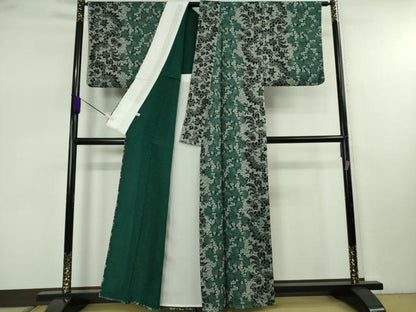 平和屋本店▽極上　キモノデザイナー　斉藤上太郎　小紋　単衣　草花文　たとう紙・反端付き　逸品　DZAB7898kh6