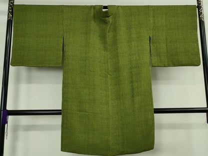 平和屋本店∞極上　キモノデザイナー　斉藤上太郎　長羽織　草色地　たとう紙付き　逸品　DZAB7899kh6