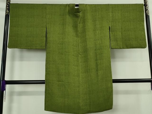 平和屋本店∞極上　キモノデザイナー　斉藤上太郎　長羽織　草色地　たとう紙付き　逸品　DZAB7899kh6