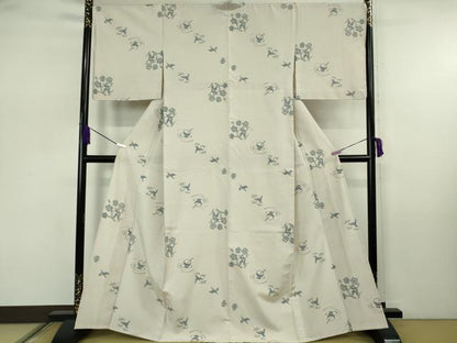 平和屋着物▽極上　柴山千代子コレクション　紬　単衣　しゃれものがたり　勇屋織物謹製　灰梅色地　証紙付き　逸品　DZAB7900kh6