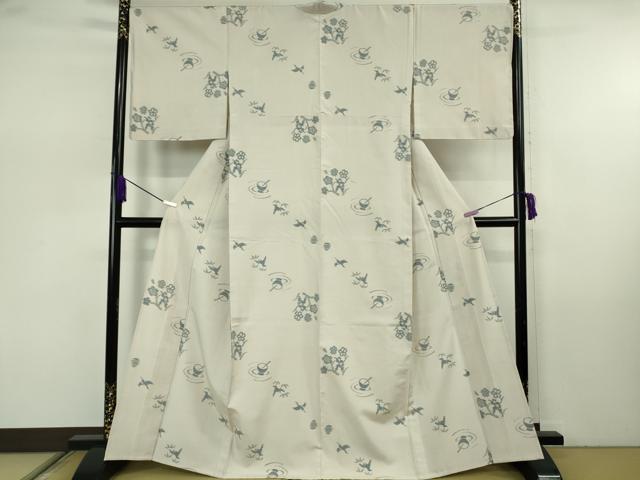 平和屋着物▽極上　柴山千代子コレクション　紬　単衣　しゃれものがたり　勇屋織物謹製　灰梅色地　証紙付き　逸品　DZAB7900kh6