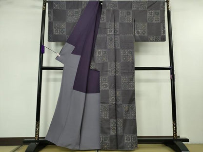 平和屋本店●極上　中国三大刺繍　スワトウ刺繍　汕頭刺繍　総刺繍　本場縞大島紬　市松花文　藤煤竹色地　逸品　未使用　DZAB7903kh6