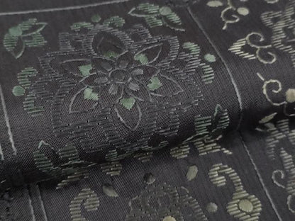 平和屋本店●極上　中国三大刺繍　スワトウ刺繍　汕頭刺繍　総刺繍　本場縞大島紬　市松花文　藤煤竹色地　逸品　未使用　DZAB7903kh6