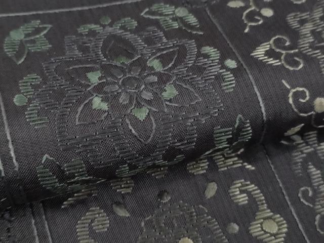 平和屋本店●極上　中国三大刺繍　スワトウ刺繍　汕頭刺繍　総刺繍　本場縞大島紬　市松花文　藤煤竹色地　逸品　未使用　DZAB7903kh6