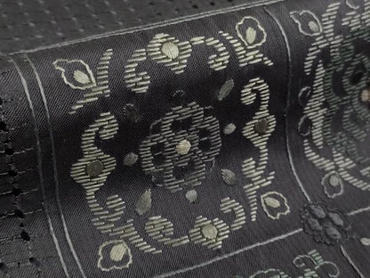 平和屋本店●極上　中国三大刺繍　スワトウ刺繍　汕頭刺繍　総刺繍　本場縞大島紬　市松花文　藤煤竹色地　逸品　未使用　DZAB7903kh6