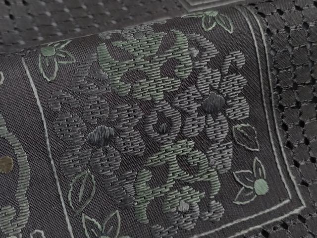 平和屋本店●極上　中国三大刺繍　スワトウ刺繍　汕頭刺繍　総刺繍　本場縞大島紬　市松花文　藤煤竹色地　逸品　未使用　DZAB7903kh6