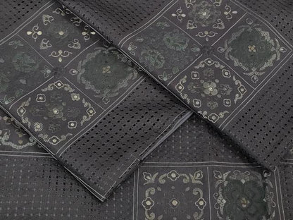 平和屋本店●極上　中国三大刺繍　スワトウ刺繍　汕頭刺繍　総刺繍　本場縞大島紬　市松花文　藤煤竹色地　逸品　未使用　DZAB7903kh6