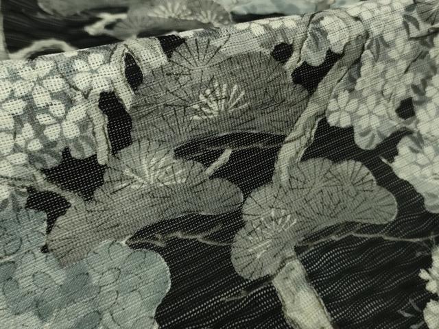 平和屋本店＊極上　夏物　訪問着　手描き　紗　渡橋水辺人物風景　黒地　逸品　DZAB7904kh6