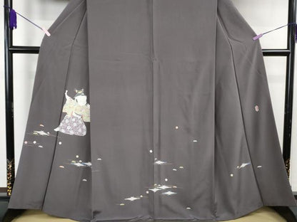 平和屋本店●極上　二代目・由水十久　本加賀友禅　訪問着　雨の五郎　藤煤竹色地　証紙付き　逸品　DZAB7907kh6
