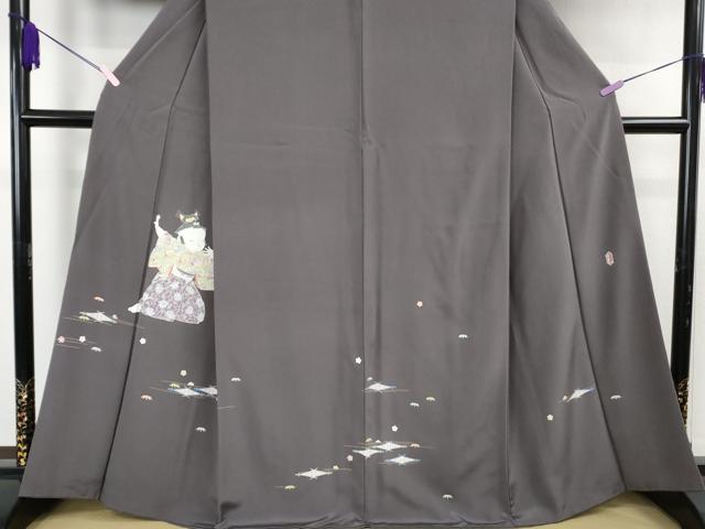 平和屋本店●極上　二代目・由水十久　本加賀友禅　訪問着　雨の五郎　藤煤竹色地　証紙付き　逸品　DZAB7907kh6