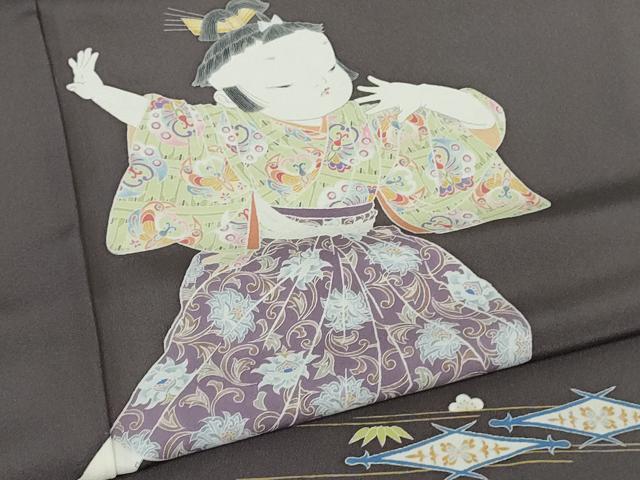 平和屋本店●極上　二代目・由水十久　本加賀友禅　訪問着　雨の五郎　藤煤竹色地　証紙付き　逸品　DZAB7907kh6