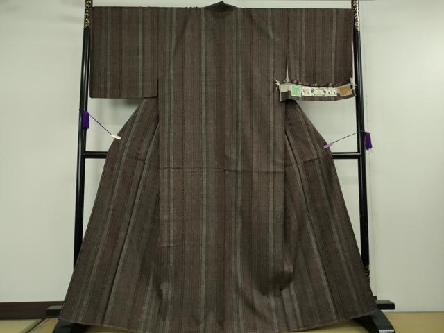 平和屋本店●極上　本場結城紬　重要無形文化財　120亀甲　飛び亀甲柄　藤貫謹製　間道　証紙付き　逸品　未使用　DZAB7909kh6