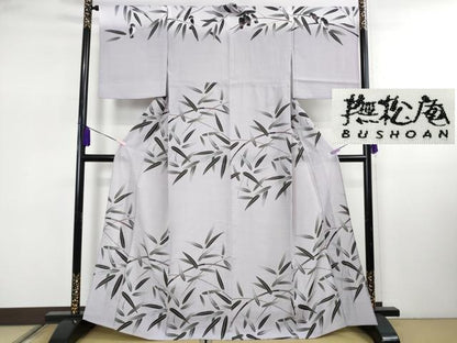 平和屋着物∴極上　夏物　撫松庵　訪問着　セオアルファ　笹竹に雀　牡丹鼠色地　暈し染め　洗える着物　松坂屋扱い　逸品　DZAB7918kh6