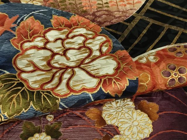 平和屋本店●希少　西陣　河合美術織物謹製　振袖　花丸文　黒地　金彩　逸品　DZAB7920kh6