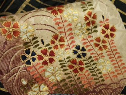 平和屋本店●希少　西陣　河合美術織物謹製　振袖　花丸文　黒地　金彩　逸品　DZAB7920kh6