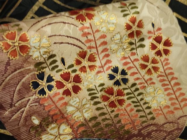平和屋本店●希少　西陣　河合美術織物謹製　振袖　花丸文　黒地　金彩　逸品　DZAB7920kh6