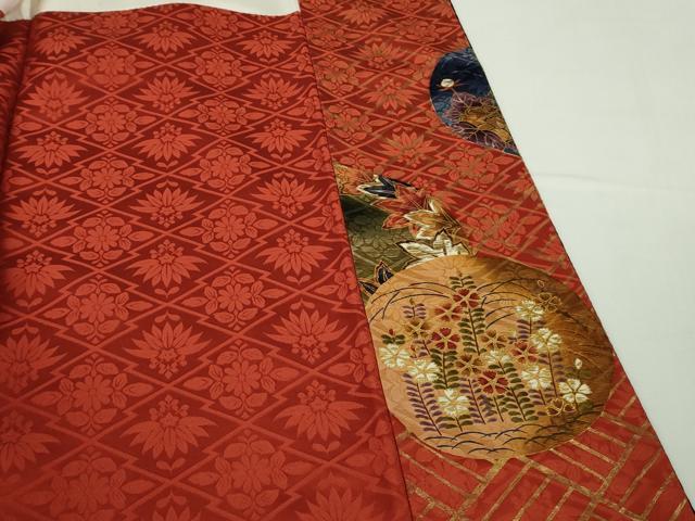 平和屋本店●希少　西陣　河合美術織物謹製　振袖　花丸文　黒地　金彩　逸品　DZAB7920kh6