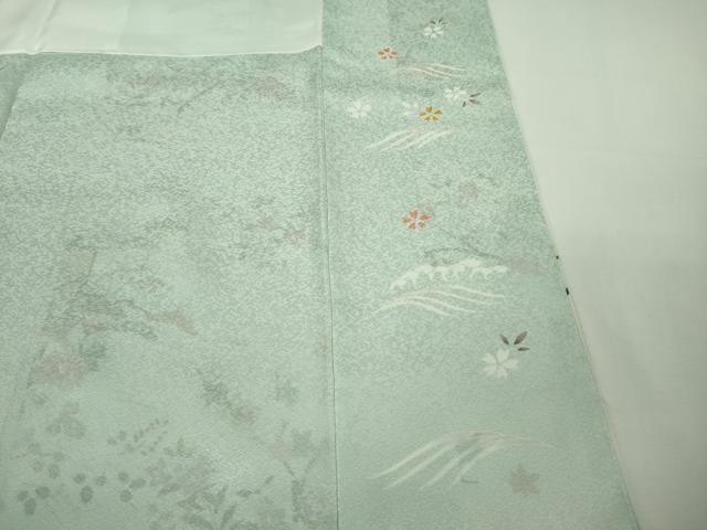 平和屋本店●極上　訪問着　駒刺繍　御所車花文　白藍色地　暈し染め　金彩　逸品　未使用　DZAB7922kh6