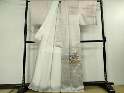 平和屋本店●極上　人間国宝　福田喜三郎　訪問着　刺繍　色紙萩文　紐文　暈し染め　金糸　ますいわ屋扱い　逸品　DZAB7924kh6