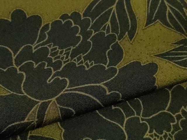 平和屋着物●極上　小紋　牡丹　濃い海松茶色×黒　ロング丈　逸品　DZAB7926kh6