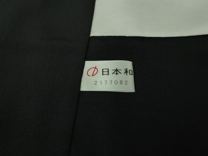 平和屋着物●極上　小紋　牡丹　濃い海松茶色×黒　ロング丈　逸品　DZAB7926kh6