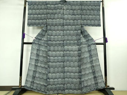 平和屋本店＊希少　夏物　藍香房　小紋　紗　天然藍染　樹下双鳥文　逸品　DZAB7927kh6