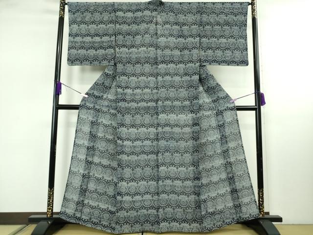 平和屋本店＊希少　夏物　藍香房　小紋　紗　天然藍染　樹下双鳥文　逸品　DZAB7927kh6