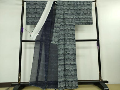 平和屋本店＊希少　夏物　藍香房　小紋　紗　天然藍染　樹下双鳥文　逸品　DZAB7927kh6