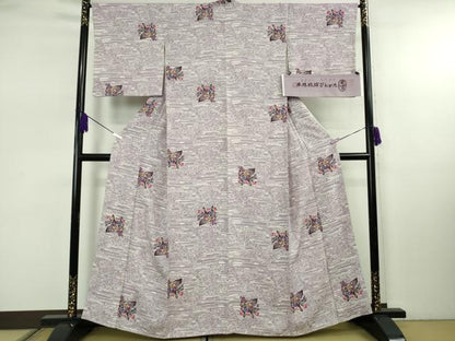 平和屋本店●最高級　城間栄順　本場琉球紅型　小紋　草花文　染と織　琉藍　反端付き　逸品　DZAB7928kh6