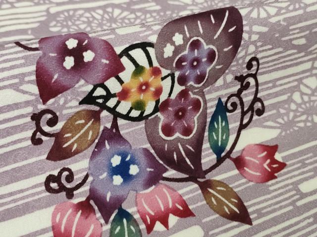 平和屋本店●最高級　城間栄順　本場琉球紅型　小紋　草花文　染と織　琉藍　反端付き　逸品　DZAB7928kh6