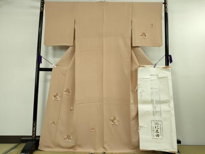 平和屋本店●極上　京都老舗銘店・に志田　訪問着　刺繍　草花　伽羅色地　金糸　たとう紙付き　逸品　DZAB7930kh6
