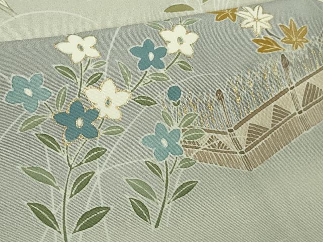 平和屋本店●極上　創業460年・千總　訪問着　駒刺繍　吉祥風景花文　絹鼠色地　暈し染め　金彩　逸品　DZAB7933kh6