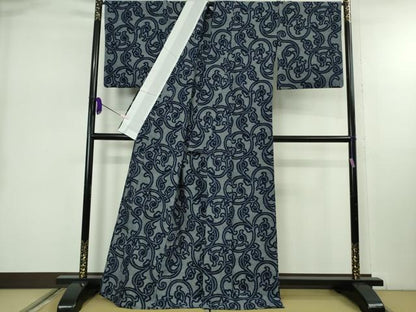 平和屋本店▽希少　久留米絣　単衣　綿　木綿の花　池田光政作　池田絣工房謹製　証紙・反端付き　逸品　DZAB7936kh6