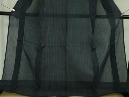 平和屋着物＊極上　夏物　本場小千谷ちぢみ　麻　縞　濃藍色地　逸品　DZAB7940kh6