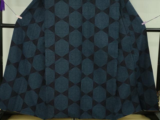 平和屋本店○極上 綿薩摩 東郷織物謹製 手織 160亀甲 正藍染 亀甲