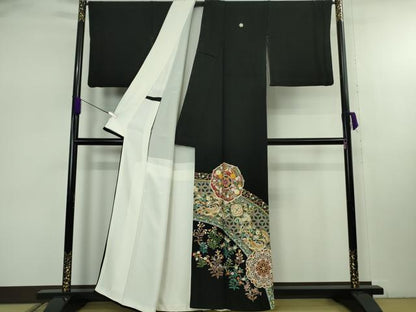 平和屋本店●極上　本加賀友禅作家　奥原一就　黒留袖　鳳凰花蝶文　逸品　DZAB7960kh6