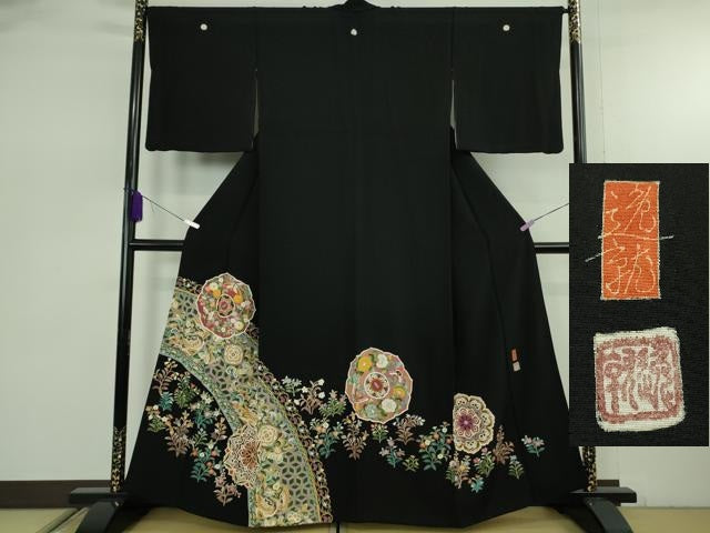 平和屋本店●極上　本加賀友禅作家　奥原一就　黒留袖　鳳凰花蝶文　逸品　DZAB7960kh6