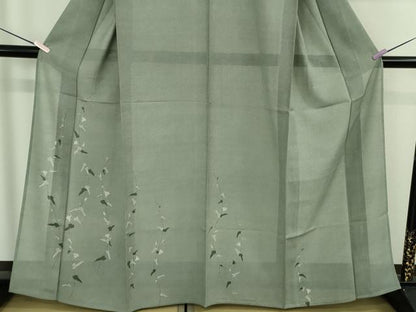 平和屋本店＊極上 夏物 人間国宝 小宮康孝 色留訪問着 傳統江戸小紋 絽 鮫小紋柄 朝顔　鶸茶色×白　三越扱い　反端付き　逸品 DZAB7964kh6