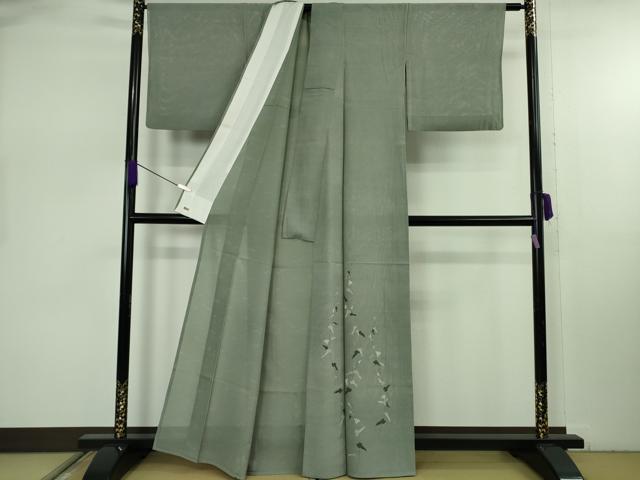 平和屋本店＊極上 夏物 人間国宝 小宮康孝 色留訪問着 傳統江戸小紋 絽 鮫小紋柄 朝顔　鶸茶色×白　三越扱い　反端付き　逸品 DZAB7964kh6