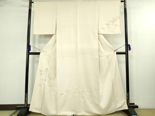 平和屋本店●極上　訪問着　総手刺繍　笹文　鳥の子色地　金糸　反端付き　逸品　未使用　DZAB7972kh6