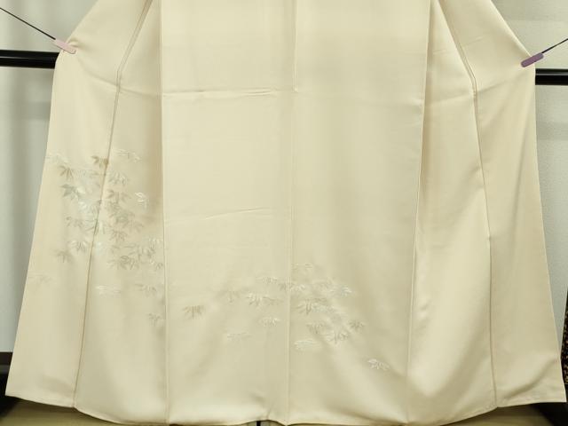 平和屋本店●極上　訪問着　総手刺繍　笹文　鳥の子色地　金糸　反端付き　逸品　未使用　DZAB7972kh6