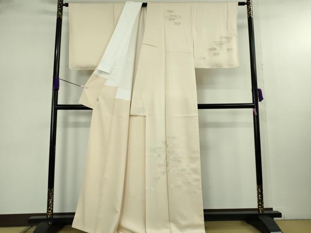 平和屋本店●極上　訪問着　総手刺繍　笹文　鳥の子色地　金糸　反端付き　逸品　未使用　DZAB7972kh6