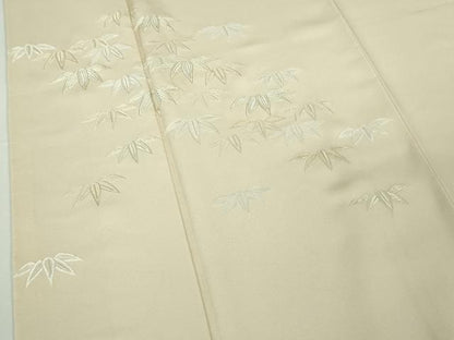 平和屋本店●極上　訪問着　総手刺繍　笹文　鳥の子色地　金糸　反端付き　逸品　未使用　DZAB7972kh6