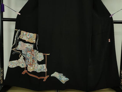 平和屋着物●極上　江戸友禅　木下冬彦　黒留袖　銀座きしや　刺繍　誰が袖文様　銀糸　たとう紙付き　逸品　DZAB7976kh6