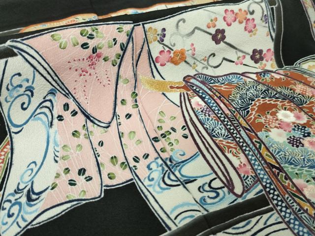 平和屋着物●極上　江戸友禅　木下冬彦　黒留袖　銀座きしや　刺繍　誰が袖文様　銀糸　たとう紙付き　逸品　DZAB7976kh6