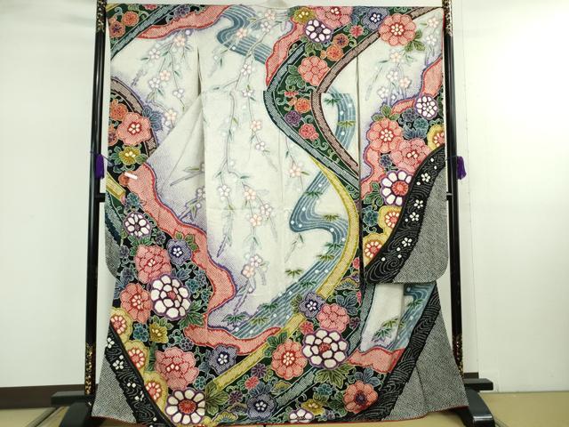 平和屋本店●極上　振袖　総絞り　鬘帯花文　暈し染め　逸品　DZAB7987kh6